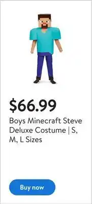 Walmart Boys minecraft steve deluxe costume | s, m, l sizes offer