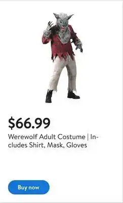 Walmart Werewolf adult costume | includes shirt, mask, gloves offer