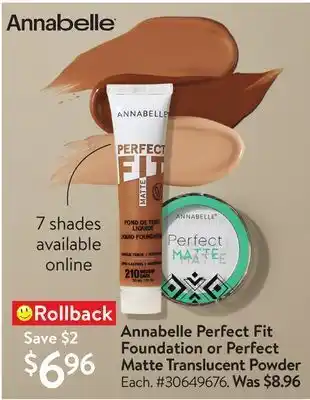 Walmart Annabelle perfect fit foundation or perfect matte translucent powder offer