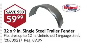 Princess Auto 32 x 9 in. single steel trailer fender offer