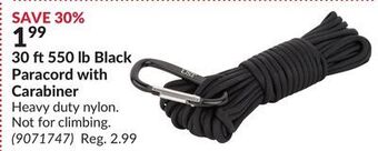Princess Auto Black paracord with carabiner offer