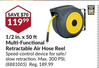 Princess Auto 1/2 in. x 50 ft multi-functional retractable air hose reel offer