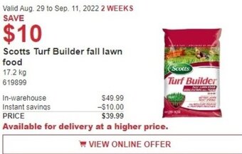 Costco Scotts Turf Builder Fall Lawn Food offer