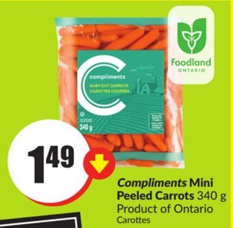 Chalo FreshCo Compliments mini peeled carrots 340 g product of ontario offer