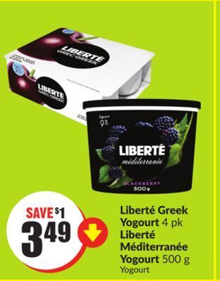 Chalo FreshCo Liberté greek yogourt 4 pk liberté méditerranée yogourt 500 g offer