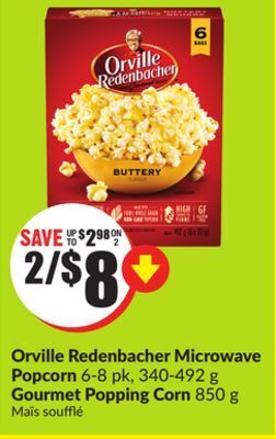 Chalo FreshCo Orville redenbacher microwave popcorn 6-8 pk, 340-492 g gourmet popping corn 850 g offer