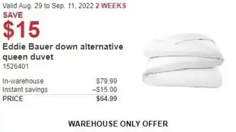 Costco Eddie Bauer Down Alternative Queen Duvet offer