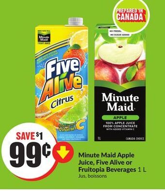 Chalo FreshCo Minute maid apple juice, five alive or fruitopia beverages 1 l offer