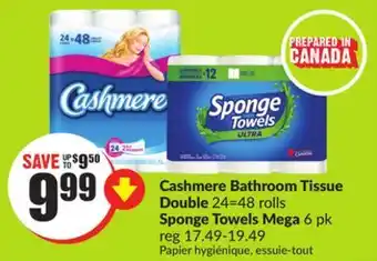 FreshCo Cashmere bathroom tissue double 24 = 48 rolls sponge towels mega 6 pk offer