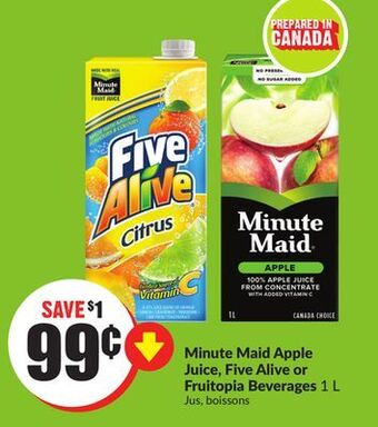 FreshCo Minute maid apple juice, five alive or fruitopia beverages 1 l offer
