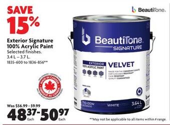 Home Hardware Exterior signature 100% acrylic paint offer