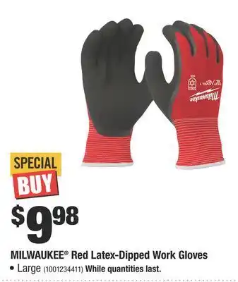 Home Depot Milwaukee® red latex-dipped work gloves offer