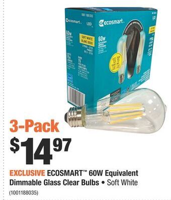 Home Depot Ecosmart™ 60w equivalent dimmable glass clear bulbs offer