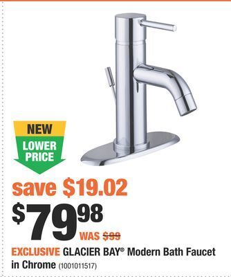 Home Depot Glacier bay® modern bath faucet in chrome offer