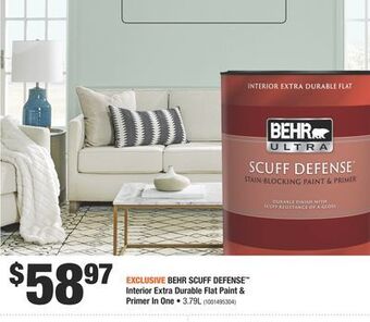 Home Depot Behr scuff defense™ interior extra durable flat paint & primer in one offer