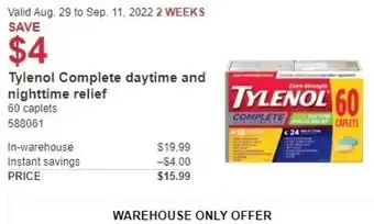 Costco Tylenol Complete Daytime And Nighttime Relief offer