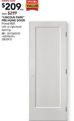 RONA Metrie "lincoln park" pre-hung door 30" offer