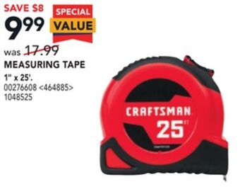 RONA Craftsman measuring tape 1" x 25' offer