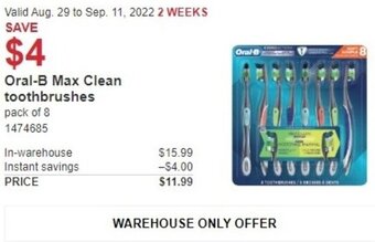 Costco Oral-B Max Clean Toothbrushes offer