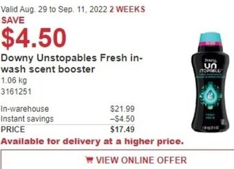 Costco Downy Unstopables Fresh In-Wash Scent Booster offer