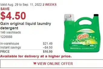 Costco Gain Original Liquid Laundry Detergent offer