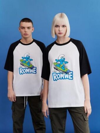 SheIn Romwe x the smurfs unisex 1pc cartoon graphic tee offer