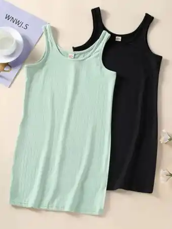 SheIn Girls 2pcs solid tank lounge dress offer