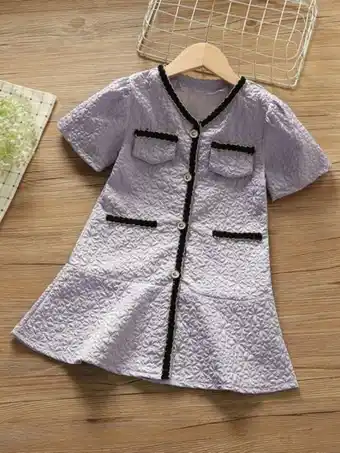 SheIn Toddler girls contrast tape puff sleeve ruffle hem smock dress offer