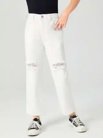 SheIn Shein girls high waist ripped straight leg jeans offer
