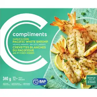 Sobeys Compliments garlic & herb grilling shrimp or wild pacific salmon burgers offer