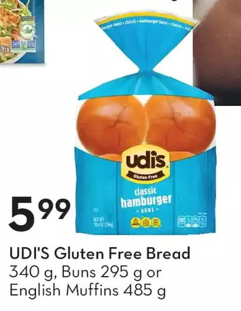Sobeys Udi's gluten free bread, buns or english muffins offer