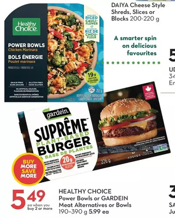 Sobeys Healthy choice power bowls or gardein meat alternatives or bowls offer