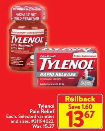 Walmart Tylenol pain relief offer