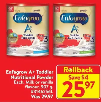 Walmart Enfagrow a+ toddler nutritional powder offer