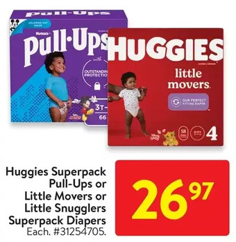 Walmart Huggies superpack pull-ups or little movers or little snugglers superpack diapers offer