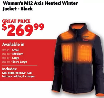 Home Hardware Men's m12 axis heated winter jacket - black offer