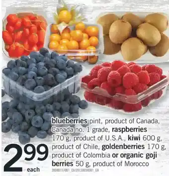 Fortinos Blueberries, raspberries, kiwi, goldenberries or organic goji berries offer
