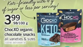 Fortinos Chocxo organic chocolate snacks offer