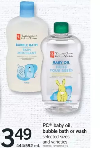 Fortinos Pc baby oil, bubble bath or wash offer