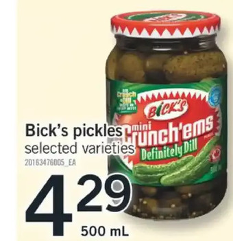 Fortinos Bick's pickles offer