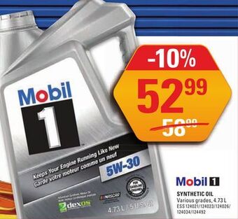 NAPA Auto Parts Mobil 1 synthetic oil offer