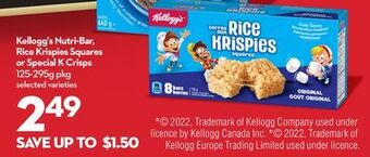 Longo's Kellogg's nutri-bar, rice krispies squares or special k crisps offer