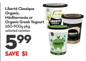 Longo's Liberté classique organic, méditerranée or organic greek yogourt offer