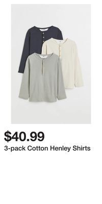 H&M 3-pack cotton henley shirts offer