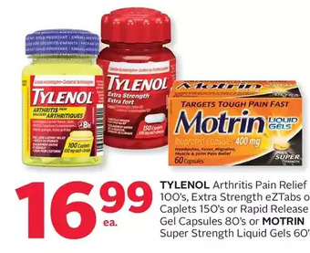 Rexall Tylenol arthritis pain relief, extra strength eztabs or caplets or rapid release gel capsules or motrin super strength liquid offer