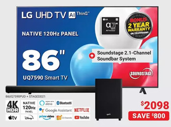 Visions Electronics Lg 86" smart tv + soundstage 2.1-channel soundbar system offer