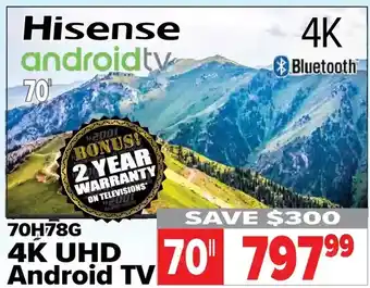 2001 Audio Video Hisense 4k uhd android tv 70" offer