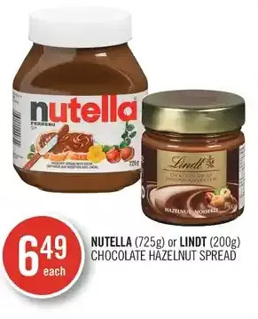 Shoppers Drug Mart Nutella or lindt chocolate hazelnut spread offer