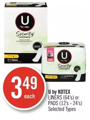 Shoppers Drug Mart U by kotex liners or pads offer