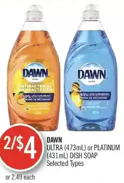 Shoppers Drug Mart Dawn ultra or platinum dish soap offer